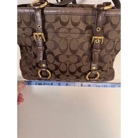 Coach Hampton Signature Carryall Brown Jacquard Vintage Leather Tote Bag 10384 - Picture 8 of 10
